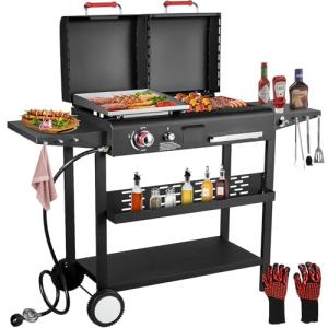 Propane and Charcoal Grill Combo with Shelves