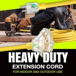 25ft Heavy Duty 3-Outlet Extension Cord, Yellow