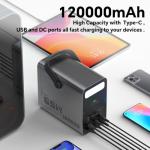 Power Bank 60000mAh Power Station High Capacity Fast Charging PD 65W LiFePO4 Portable Outdoor Generator with DC 12V/3A Output & LCD Display Battery Bank for iPhone 17, Samsung, iPad,MacBook & Camping