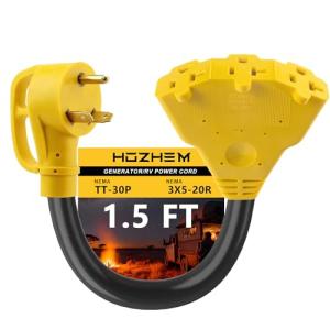 HOZHEM 30 Amp to 20 Amp Adapter 110V RV Distribution Adapter, NEMA TT-30P Male to 3X 5-15R/5-20R Female, ETL Listed RV Generator Household Outlet, 1.6 FT