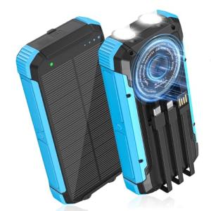ERRBBIC Solar Charger Power Bank 20000mAh, Portable Wireless Charger, 15W Fast Charging External Battery Pack with Dual Flashlight and USB C Outputs, Outdoor Mobile Power Compatible with Cell Phones