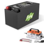 24V 200Ah Lithium Battery with 29.2V 30A LiFePO4 Charger, Built-in 200A BMS, Max. 5120Wh Load Power, Perfect for Solar System, RV, Home Backup Power, Off-Grid and Marine Applications