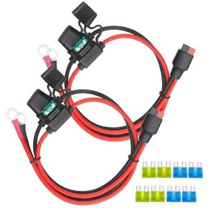 Alanph 2Pack 12AWG Solar 45A Connecter to O Ring Terminal, Dual Fuse Holder Cable, Compatible with Anderson Connector Port, for Automotive Portable Power Station Solar Generators- 2FT