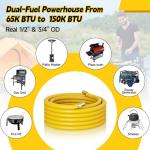 Flexible Natural Gas Line Hose | Corrugated Stainless Steel Tubing | 2PCS Brass NPT Male Quick-Connect Adapters | CSST Underground & Propane Conversion Kit for Outdoor Grills (37Ft 1/2'')