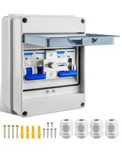 32A Dual Power Manual Transfer Switch, Waterproof and Dustproof Distribution Box, 2P Circuit Breaker and Slide Interlock, Residential Industrial Generator Power Switching, V-0 Flame-Retardant Case