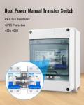 32A Dual Power Manual Transfer Switch, Waterproof and Dustproof Distribution Box, 2P Circuit Breaker and Slide Interlock, Residential Industrial Generator Power Switching, V-0 Flame-Retardant Case