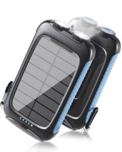 Solar Power Bank 20000mAh Portable Charger 15W Fast Charging with USB-A and USB-C Ports Battery Bank Compatible with iPhone, Samsung, Waterproof, Emergency LED Flashlights for Camping, Hiking, Outdoor