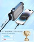 Solar Power Bank 20000mAh Portable Charger 15W Fast Charging with USB-A and USB-C Ports Battery Bank Compatible with iPhone, Samsung, Waterproof, Emergency LED Flashlights for Camping, Hiking, Outdoor