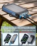 Solar Power Bank 20000mAh Portable Charger 15W Fast Charging with USB-A and USB-C Ports Battery Bank Compatible with iPhone, Samsung, Waterproof, Emergency LED Flashlights for Camping, Hiking, Outdoor