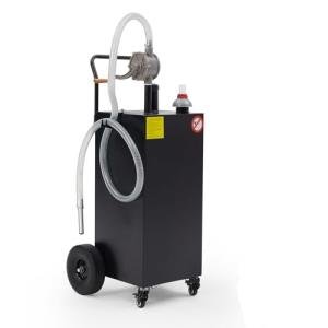 40 Gallon Black Gas Tank with Pump for Garage, Farm, Workshop and Jobsite Use, Hand Push Mobile Fuel Storage Trolley on Sturdy Casters, Heavy Duty Gasoline and Diesel Container for Quick Refueling