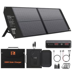 100W Portable Foldable Solar Panel Charger for Power Station Solar Generator with Kickstand 24V MC4 DC QC3.0 USB A PD3.0 PD65W USB C Output Fast Charging for Outdoor Camping RV Trip Off Grid Living