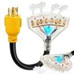 WYM world 30 Amp to 20 Amp 110 Generator RV Electric Cables, NEMA L14-30P to 4X 5-15R/5-20R Generator Distribution Adapter 4 Prong 30 Amp to 15 Amp/20Amp with Lighted End STW 10 AGW 1FT