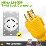 WYM world 30 Amp to 20 Amp 110 Generator RV Electric Cables, NEMA L14-30P to 4X 5-15R/5-20R Generator Distribution Adapter 4 Prong 30 Amp to 15 Amp/20Amp with Lighted End STW 10 AGW 1FT
