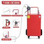 40 Gallon Red Gas Tank with Pump for Garage, Farm, Workshop and Jobsite Use, Hand Push Mobile Fuel Storage Trolley on Sturdy Casters, Heavy Duty Gasoline and Diesel Container for Quick Refueling