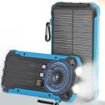 Power Bank Portable Solar Charger, Wireless Fast Charging Battery Pack, 20000mAh Capacity USB-C Input, 6 Outputs, Dual LED Flashlight, USB Battery Pack for Cell Phone Camping Travel Emergency (Blue)