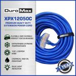 DuroMax XPX12050C Heavy Duty SJEOOW 50-Foot 12 Gauge Blue Triple Tap Lighted Extension Power Cord