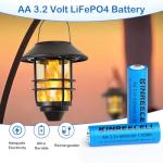 KINREECELL AA 3.2v 600mAh Battery, LiFePo4 Double A Battery with Low self-Discharge, 3.2v Batteries for Solar Lights, Wall Lanterns, Solar Post Lights（4 Pack）