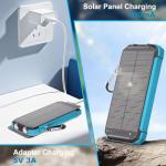 Power Bank Portable Solar Charger, Wireless Fast Charging Battery Pack, 20000mAh Capacity USB-C Input, 6 Outputs, Dual LED Flashlight, USB Battery Pack for Cell Phone Camping Travel Emergency (Blue)