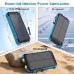 Power Bank Portable Solar Charger, Wireless Fast Charging Battery Pack, 20000mAh Capacity USB-C Input, 6 Outputs, Dual LED Flashlight, USB Battery Pack for Cell Phone Camping Travel Emergency (Blue)
