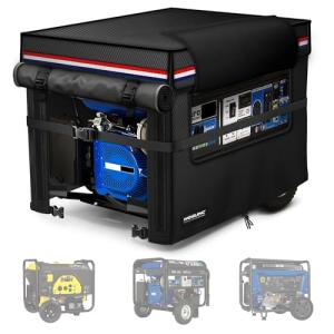30x30x27 Inch Generator Cover. Available in 25/27/28/30/32/38 Inches. 900D Heavy-Duty Oxford Fabric with Advanced Windproof Buckles.Open top to add fuel. Suitable for Most 6000-13000W Generator.Black