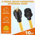 Tellegloww NEMA L6-30 Generator Extension Cord, NEMA L6-30P Male Plug to L6-30R Female Receptacle 3 Prong 30 Amp Generator Locking Power Cord, 3x12 Gauge, 250volt 7500watts Power Cable(10ft)
