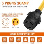 Tellegloww NEMA L6-30 Generator Extension Cord, NEMA L6-30P Male Plug to L6-30R Female Receptacle 3 Prong 30 Amp Generator Locking Power Cord, 3x12 Gauge, 250volt 7500watts Power Cable(10ft)
