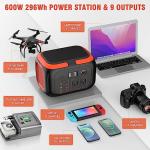 SinKeu Portable Power Station 600W, 296Wh/80000mAh Backup Lithium Battery Pack Bank, 110V Pure Sine Wave AC Outlet Solar Generator for Camping Emergency RV Outdoor Hurricane Supplies