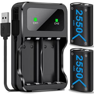 Battery Charger Dock for Xbox, Charger Sets, Compatible with Xbox Series X/S/, One/Elite, 2 x 5520mWh Controller Battery, High-Capacity Power Kit with Built-in Storage & LED Indicator