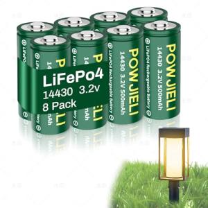 POWJIELI 14430 3.2V 500mAh LiFePo4 Rechargeable Solar Batteries,8 Pack for Outdoor Garden Light, Tooth Brush, Shaver, Flashlight (NOT AA Battery)