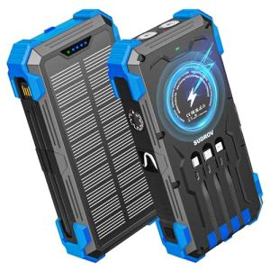 Sudrov Solar Charger Power Bank, 42800mAh Wireless Portable Charger with USB-C in/Output, QC3.0 Fast Charging 15W 4 Ports Outdoor Battery Pack Built-in Dual Led Flashlights for iPhone Samsung etc