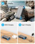 Sudrov Solar Charger Power Bank, 42800mAh Wireless Portable Charger with USB-C in/Output, QC3.0 Fast Charging 15W 4 Ports Outdoor Battery Pack Built-in Dual Led Flashlights for iPhone Samsung etc