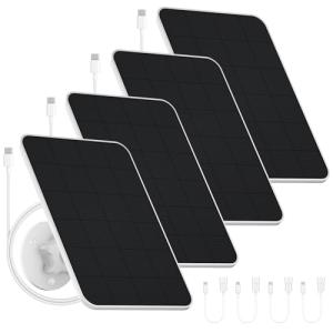 Solar Panel for eufy Camera,Security Camera, 4W Solar Panels for eufyCam E, 2/2Pro, 2C/2C Pro, soloCam E20/E40, IP65 Waterproof USB-C Solar Panel Charger for eufy with Micro USB & Rubber Plug (4 Pack)