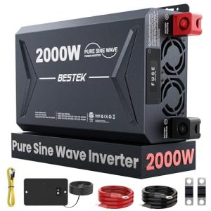 2000 Watt Pure Sine Wave Power Inverter, 12V DC to 110/120V AC Inverter with 3 AC Outlets, Remote, PD 3.0 USB Port, QC 18W, Remote Controller, LED Display,For RV Solar Systems,Semi Truck,Vehicles,Boat