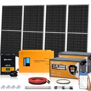 ECO-WORTHY 7.168KWH 800W Solar Panel Kit for RV Off Grid Complete System with 4PCS HPBC 200W Solar Panels, 3000W UPS Inverter Charger, 2PC 12.8V 280AH Lithium Batteries, 60A MPPT Controller Bluetooth