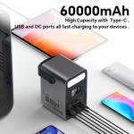 Power Bank 60000mAh Power Station High Capacity Fast Charging PD 65W LiFePO4 Portable Outdoor Generator with DC 12V/3A Output & LCD Display Battery Bank for iPhone 17, Samsung, iPad,MacBook & Camping