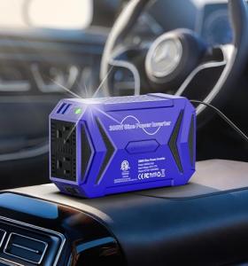 BESTEK Pure Sine Wave Power Inverter - 300W Car Plug in Charger Outlet DC 12V to 110V AC - Cigarette Lighter Adapter with 4.8A Dual USB Fast Charging Ports for Laptop - Aluminum Housing - Blue