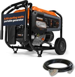 Generac 8,125 Starting Watt Portable Gas Generator - Includes Extension Cord - Home or RV Ready - Quiet, Long Runtime, Emergency Power - 49-State Compliant