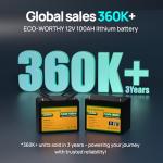 ECO-WORTHY 12V 100AH LiFePO4 Lithium Battery with Bluetooth, Max.1280Wh Energy, Low Temperature Protection, Group 24, Built-in 100A BMS, Perfect for Trolling Motor, RV, Boat, Solar Off-Grid