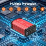 ALLWEI 300W Power Inverter DC 12V to 110V AC, Compact Car Plug Adapter Outlet with 27W PD USB-C &18W USB-A Fast Charging, Cigarette Lighter Adapter Car Charger for Phone, Laptop on Road Trip - Red