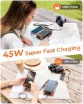 BLAVOR 45W Solar Charger Power Bank 20000mAh Wireless Portable Charger Built-in Cables, PD QC Fast Charging Battery Pack with USB-C for iPhone, Samsung, Dual Flashlight & Carabiner for Camping, Hiking
