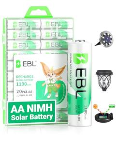 EBL 1100mAh Rechargeable Solar AA Batteries Pack 20
