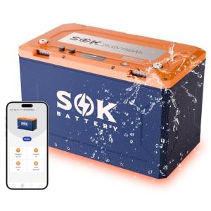 SOK Battery 24V 150Ah LiFePO4 Battery with Built-in Heater, Bluetooth, CAN Communication | Deep Cycle Lithium Iron Phosphate for RV, Off-Grid Solar, Marine, Home Backup