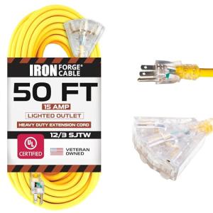 50ft Lighted Outdoor Extension Cord with 3 Outlets
