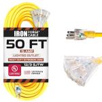 50ft Lighted Outdoor Extension Cord with 3 Outlets