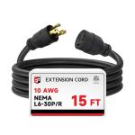 30-Amp 15 Ft Generator Extension Cord, Heavy Duty