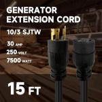 30-Amp 15 Ft Generator Extension Cord, Heavy Duty