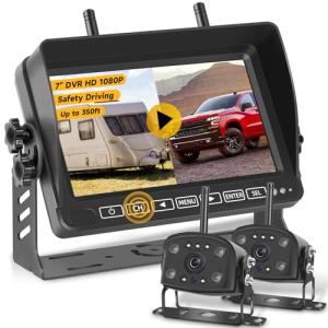 Wireless Backup Camera System, 2 HD 1080P Cameras with 7" IPS Touch Screen Monitor, IP69 Waterproof, IR Night Vision, 4 Channels Loop Recording for Truck, RV, Trailer, Car and Camper