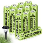 KINREECELL 600mAh Rechargeable AA Solar Batteries 12-Pack