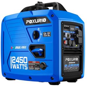 POXURIO 2450-Watt Dual Fuel Inverter Generator for Home Use, 1.6Gallon Large Fuel Tank Up to 8.3 Hours Use, 120V Gas Powered Generator Super Quiet - EPA Compliant
