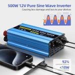 SUNWHEEL 500W Pure Sine Wave Inverter, 12V DC to 110V/120V AC Car Power Inverter with 2 AC outlets and LCD Display